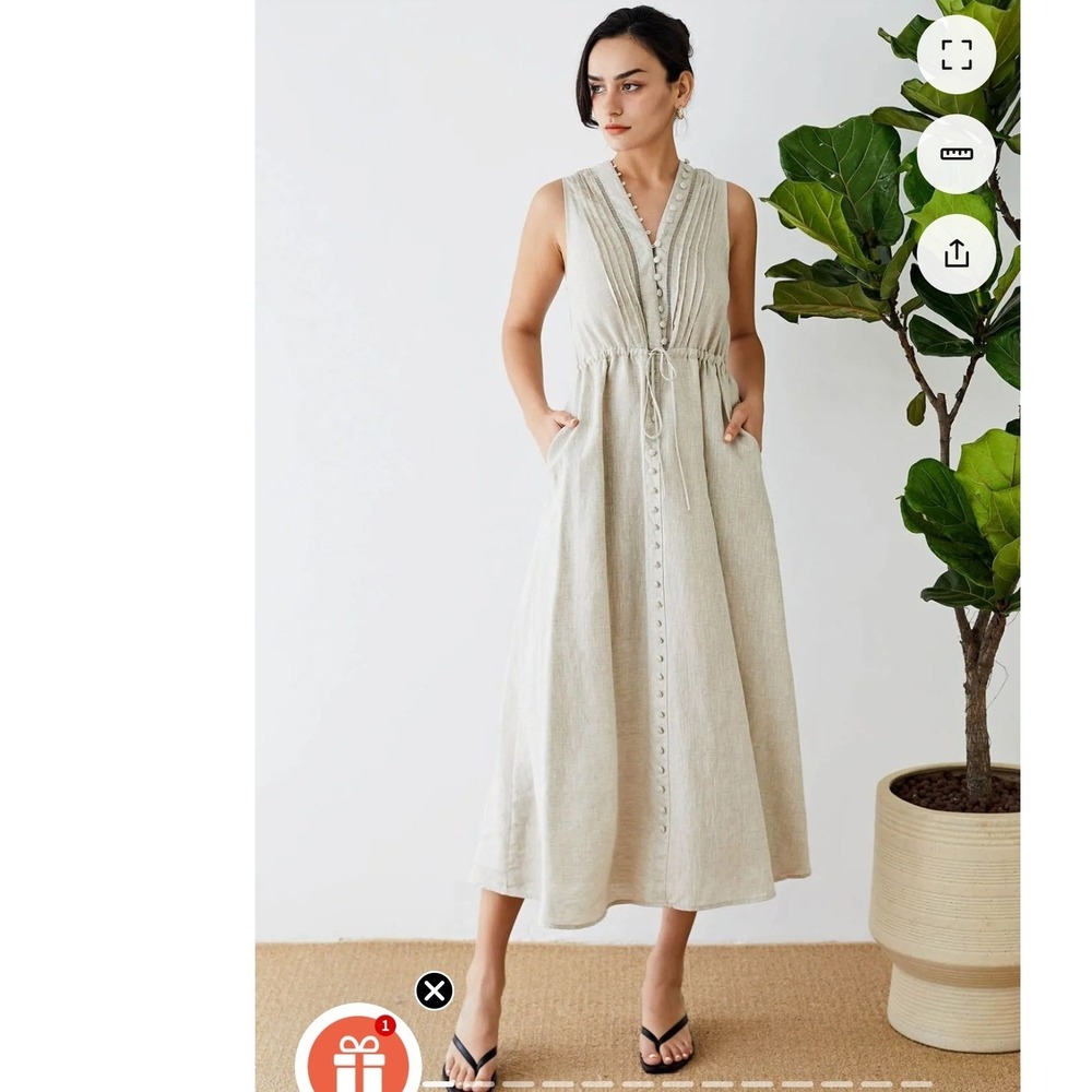 Chicwish linen blend timeless cottagecore dress buttons coastal grandma FLAW